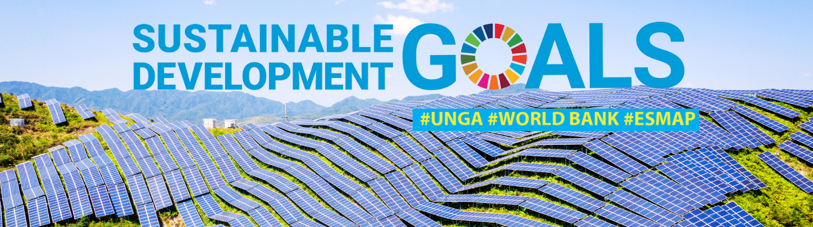 solar panels on mountains, SDG7 logo