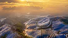 Massive parts of a mountainous region covered with solar panels