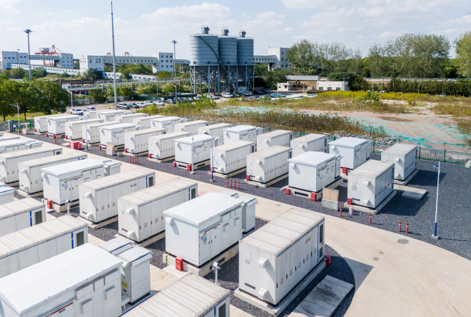 Aerial view of a utility-scale battery energy storage system