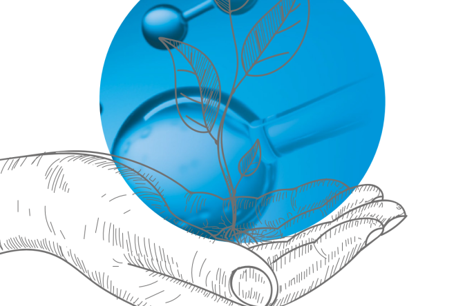 Illustration of a hand holding a blue circle