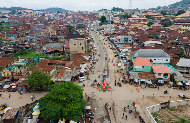Aerial view of a dense settlement