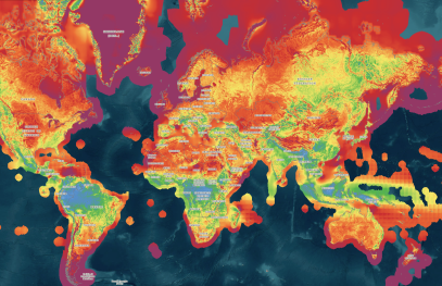 Global wind resource map displaying estimated wind power potential across continents and oceans, with color gradients indicating varying resource intensity levels.