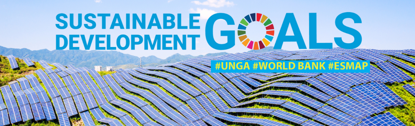 solar panels on mountains, SDG7 logo