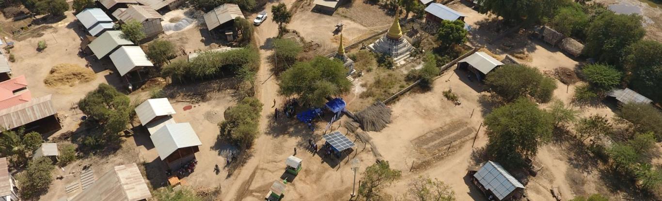 drone footage of small town in rural Myanmar