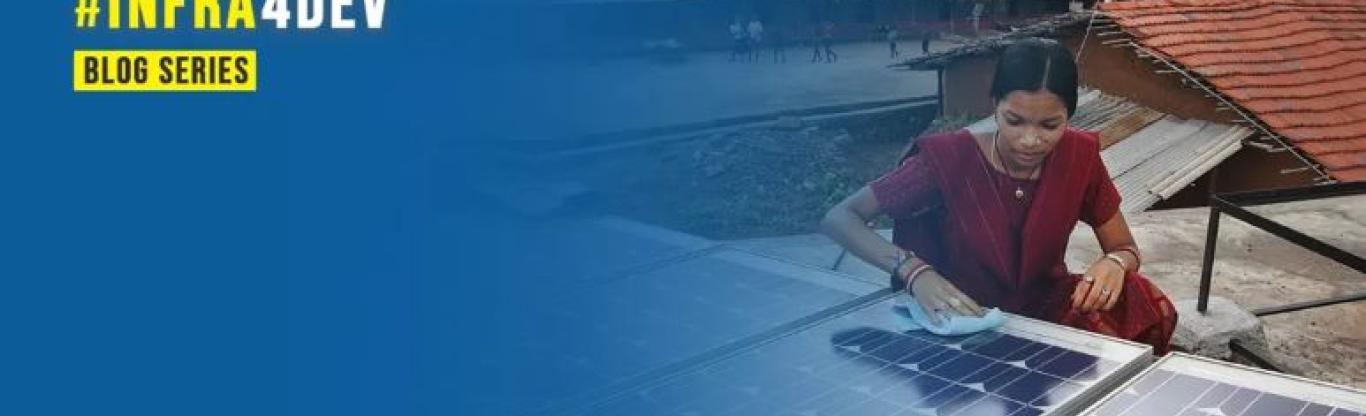 woman cleaning photovoltaic panel
