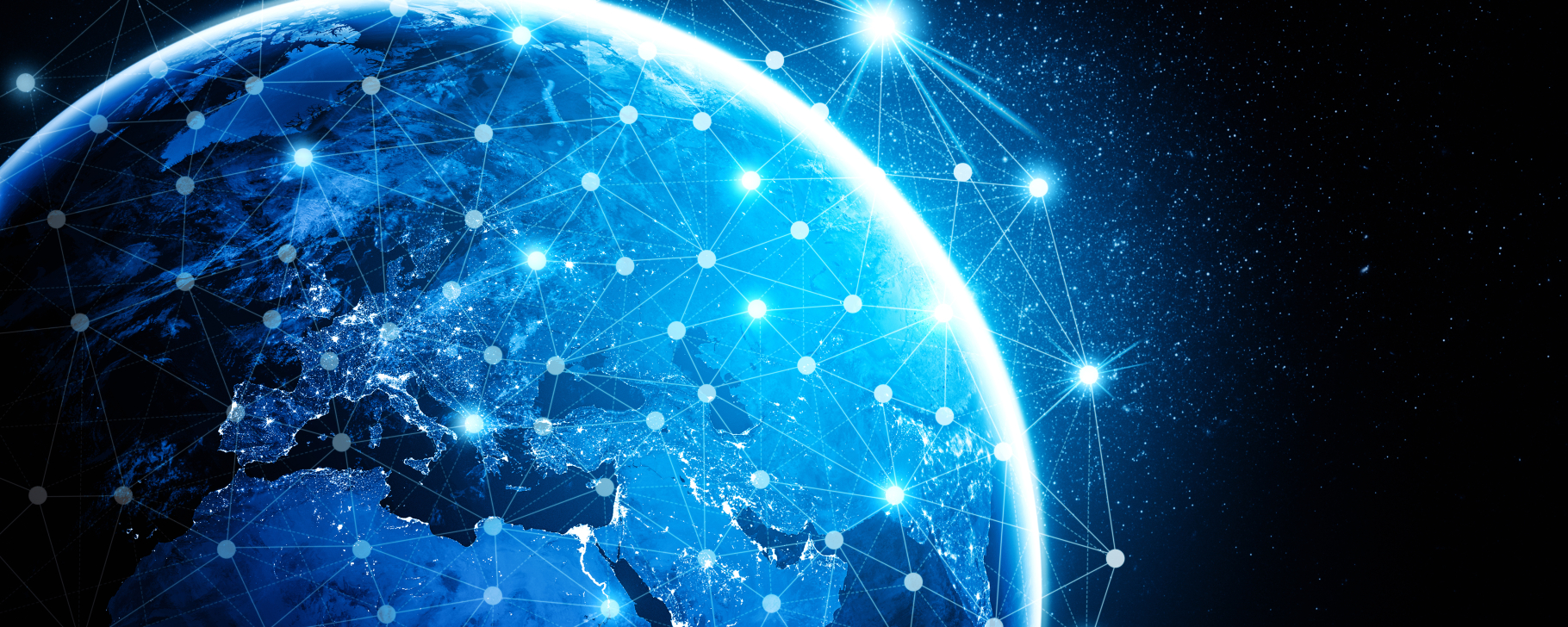 Global network connection covering the earth with lines of innovative perception .