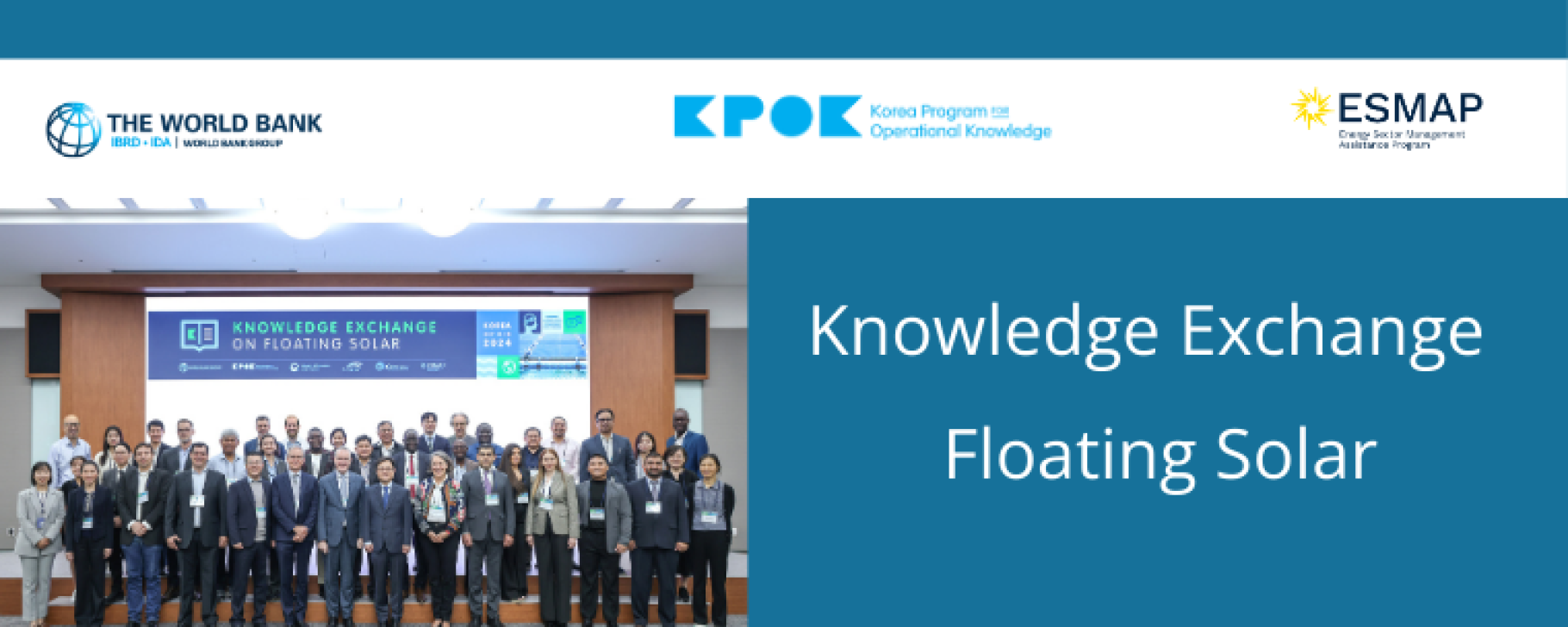 Banner for ESMAP’s Joint Knowledge Exchange on Floating Solar