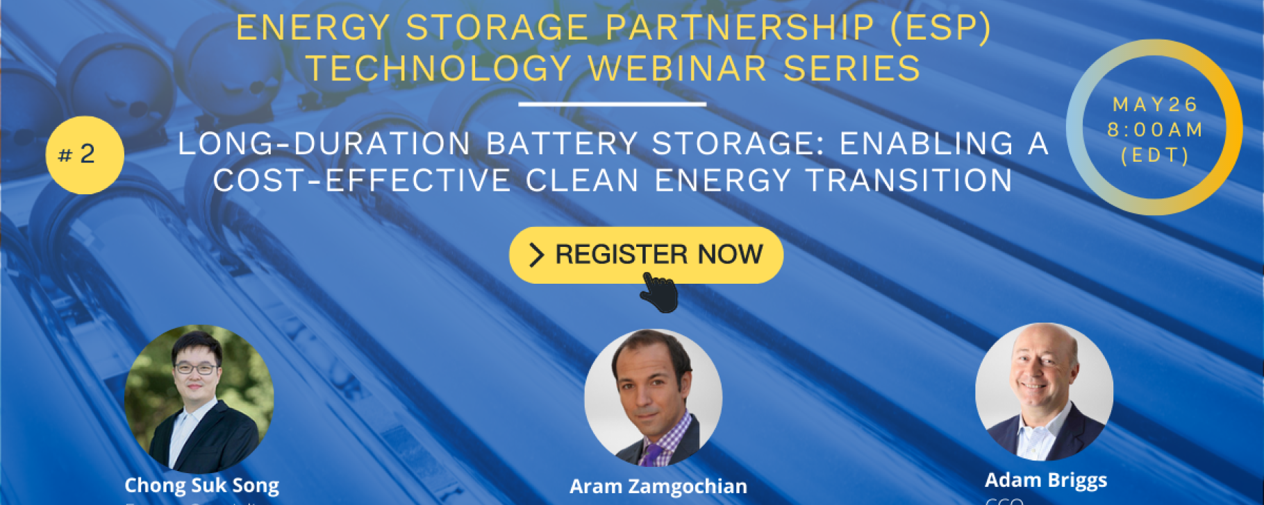 Flyer for the ESP Technology Webinar: Long-Duration Battery Storage