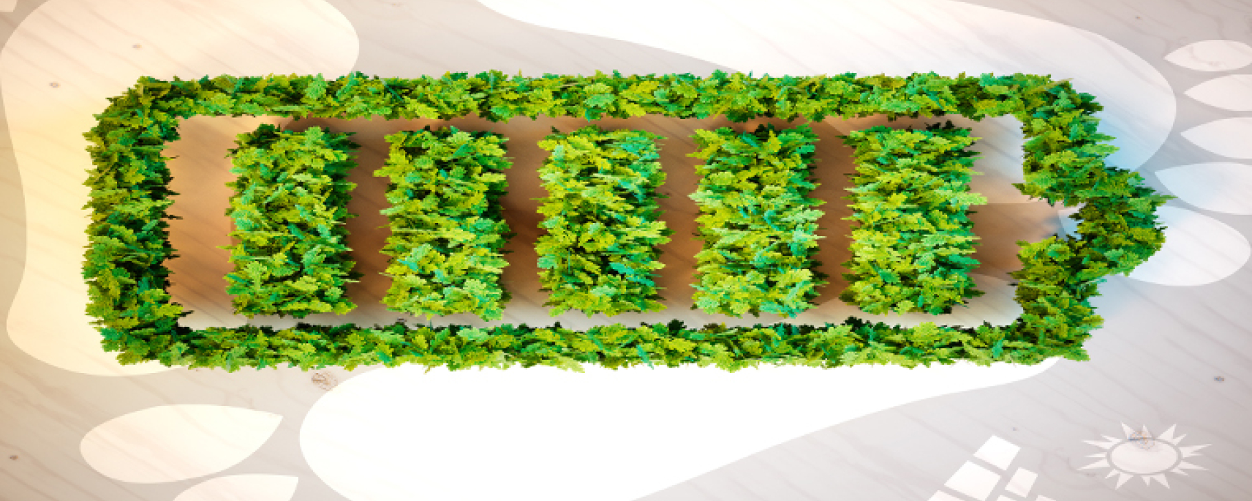Image of a battery made up of green plants posted on a beige background