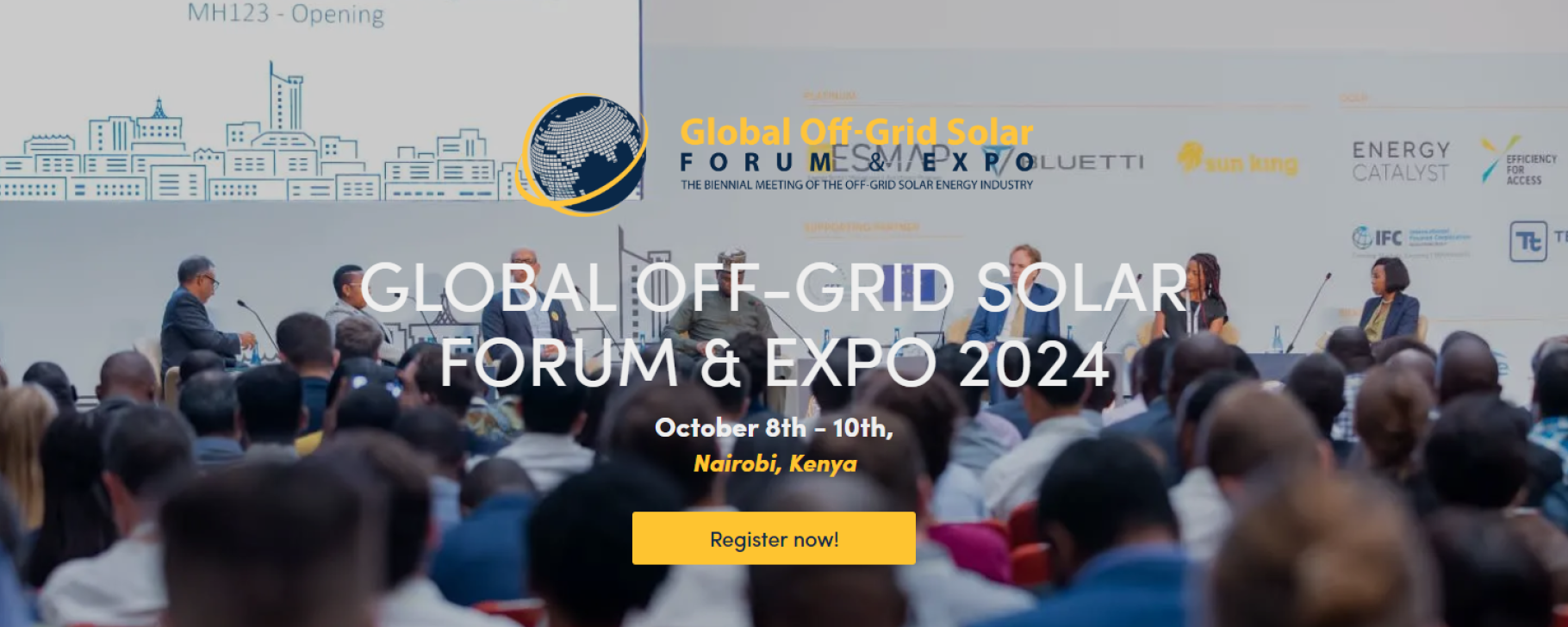 8th Global Off-Grid Solar Forum and Expo in Nairobi, Kenya in October 2024 Image of a panel presenting during a knowledge exchange event
