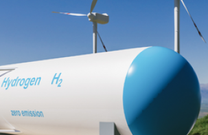 H4D and windmills Tank for hydrogen storage and windmills in the background