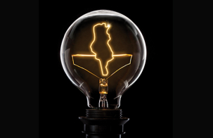 light bulb with map in the shape of Tunisia 
