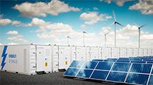 energy storage, solar panels, wind turbines by Getty images