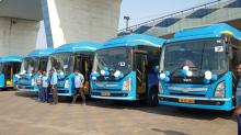 electric buses fleet, blue, lined up, Kolkata