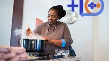 woman cooking on a stove