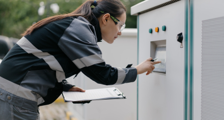 Person checking a metal box
