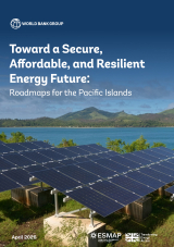 Solar farm near tropical shoreline