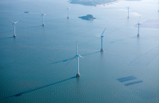 Aerial photography of wind turbines at sea 
