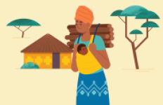 Illustration: woman, child, carrying wood
